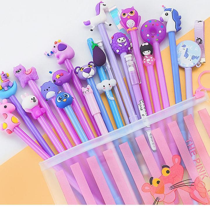 Set 20 chiếc bút bi mực nước siêu xinh nhiều hình cute, Bút mực nước dạng gel màu xanh/đen