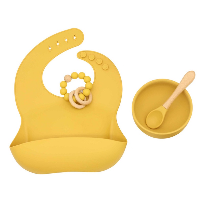 Bộ 4 Món Bát / Muỗng / Vòng Tay / Tô Ăn Dặm Bằng Silicone Có Giác Hút Cho Bé Sơ Sinh