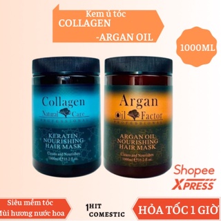 Kem ủ tóc argan oil collagen 1000ml - ủ hấp tóc cung cấp dưỡng chất argan oil collagen tự nhiên ut10 1hitcomestic