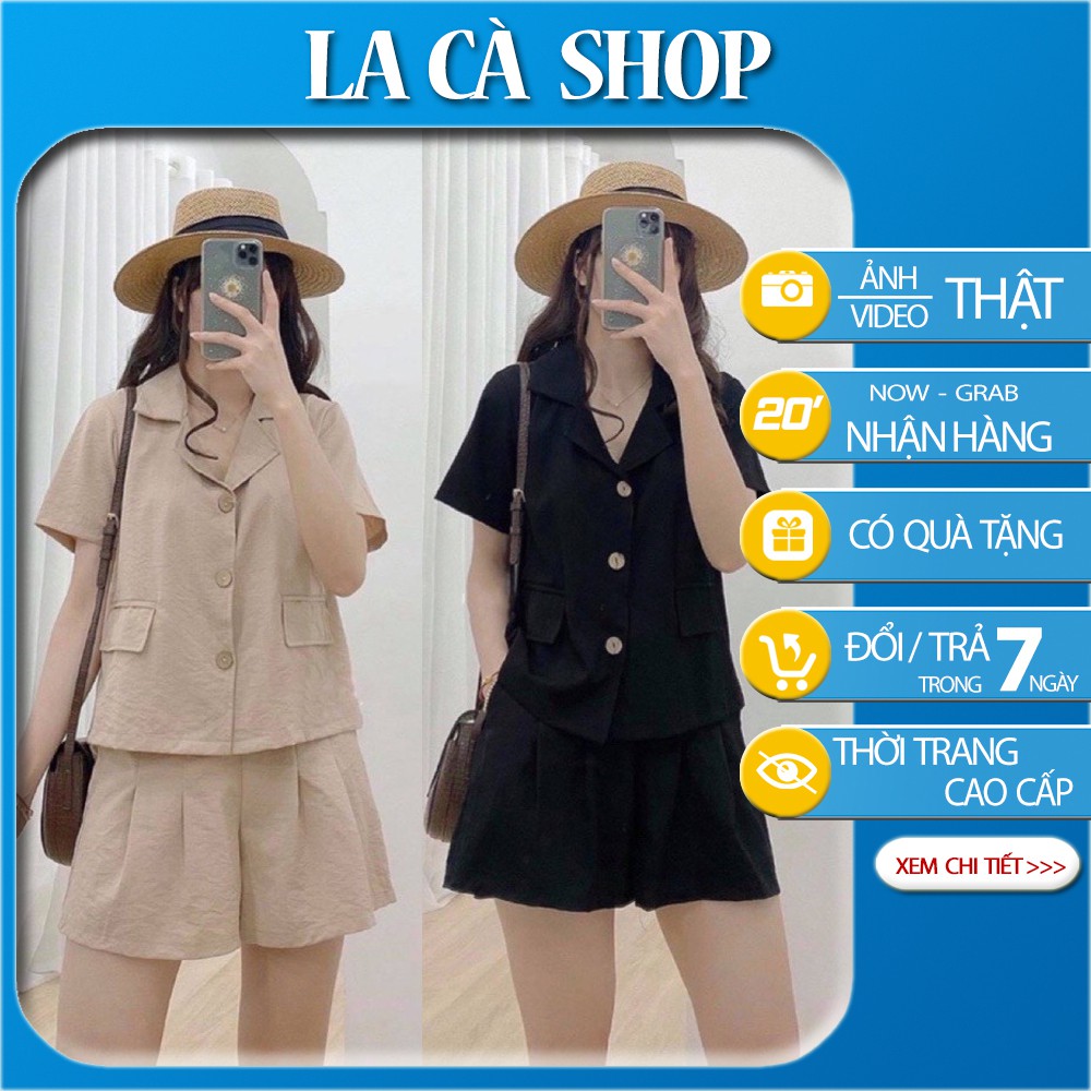 [Tặng kèm xả vải] Set đồ nữ vải đũi, Set áo vest cộc tay, quần đùi, Set áo vest cộc tay cúc gỗ phối quần đùi đi biển | BigBuy360 - bigbuy360.vn