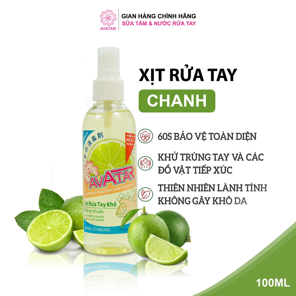 Nước rửa tay dạng xịt hương chanh Avatar 100ml