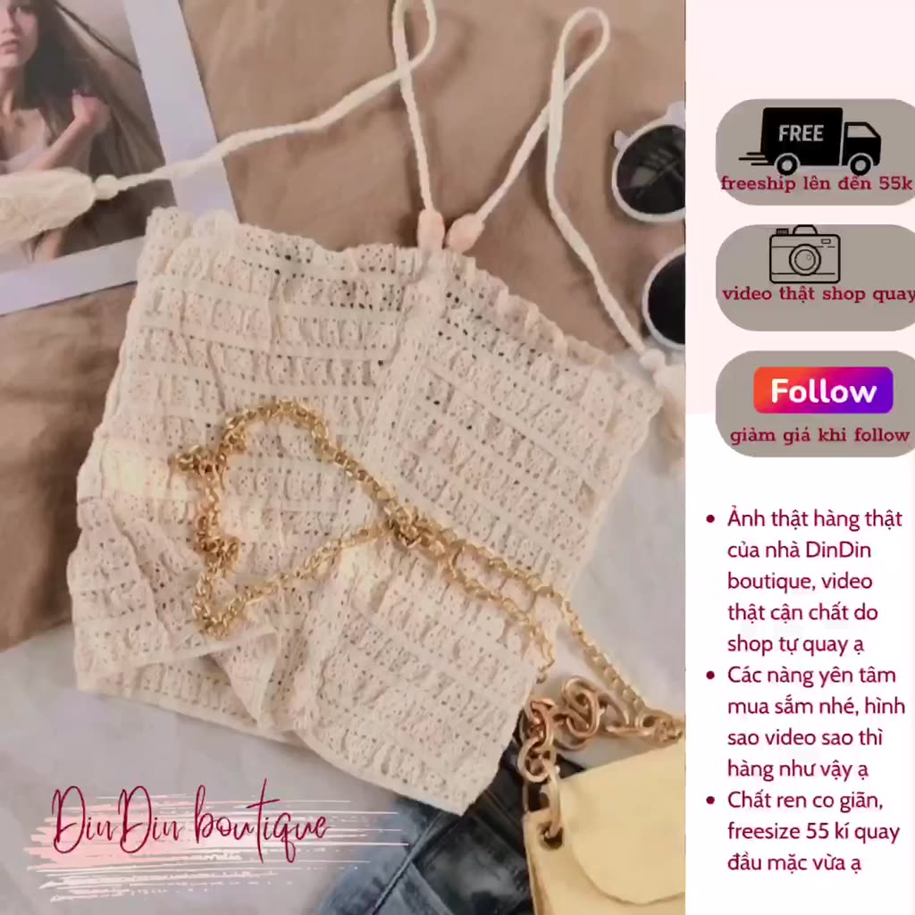 Áo yếm ren croptop màu be cột dây cổ sexy cá tính freesize 55kg đồ về, ( Kèm ảnh thật trải sàn ạ) | BigBuy360 - bigbuy360.vn