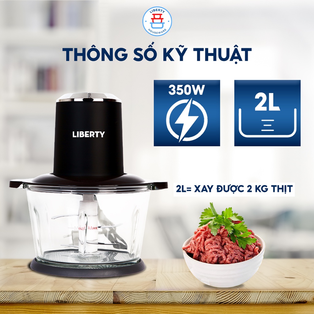 Máy xay thịt đa năng xay cá cua đá LIBERTY 2L cối thủy tinh kháng khuẩn Công suất lớn 350W