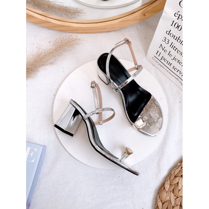 Sandal đá xỏ ngón gót vuông tôn chân, gót cao 5-6p