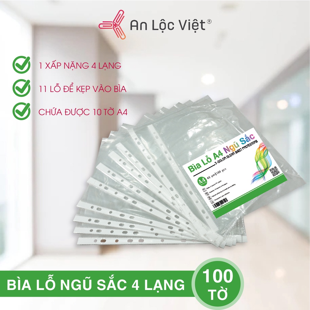 Bìa lỗ - File lỗ ngũ sắc A4 400gr / 460gr (100 tờ)