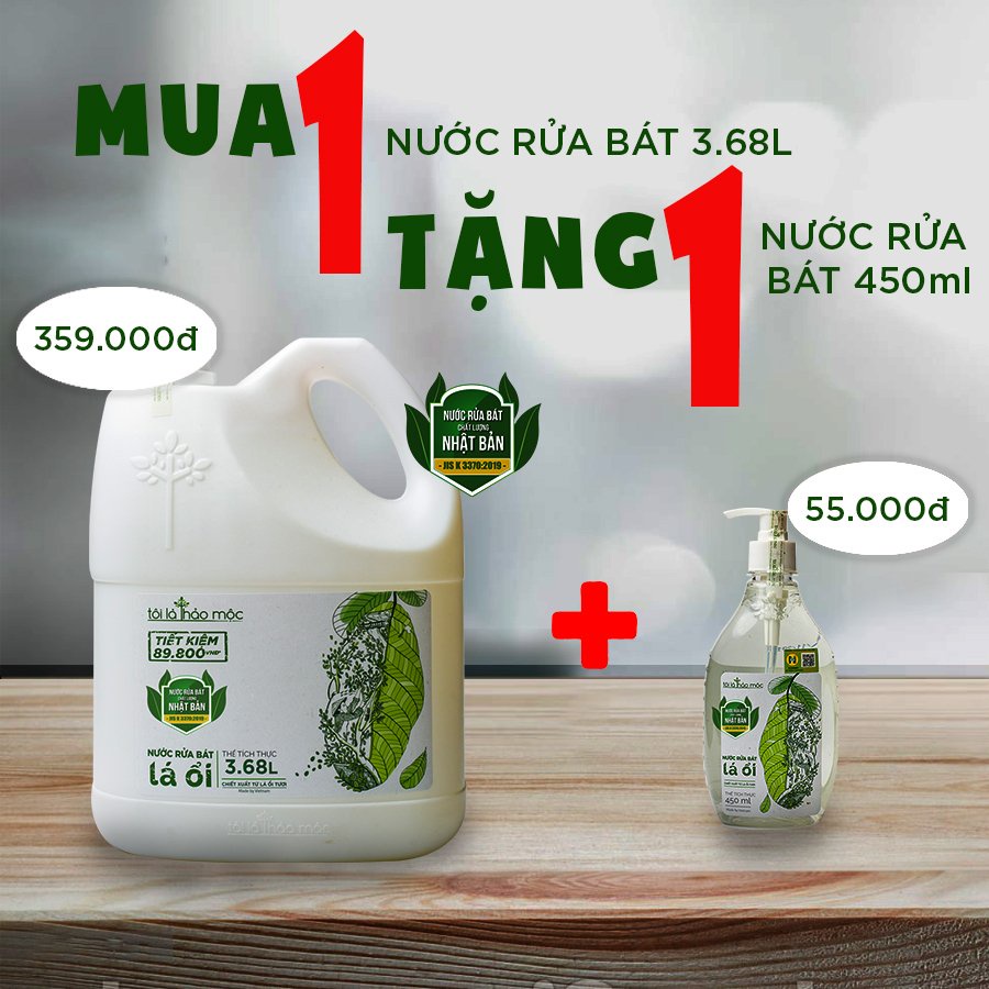 (Mua 1 tặng 1 và giảm 10%) NƯỚC RỬA BÁT LÁ ỔI 3,68L date 2024