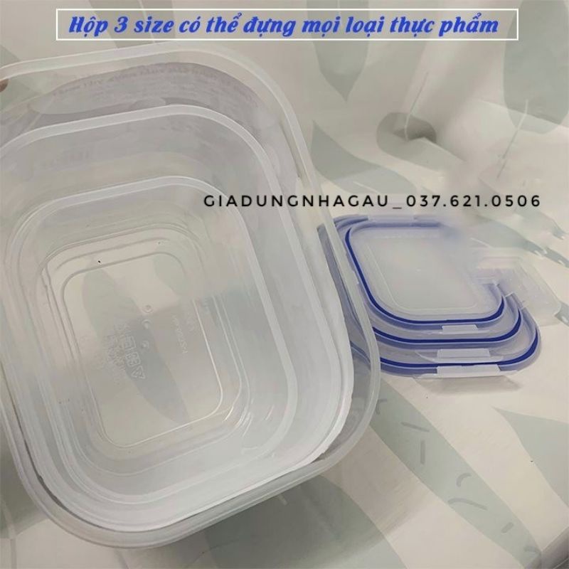 Set 3 hộp lạnh đựng thực phẩm có nắp chống tràn dùng được lò vi sóng 6532