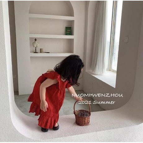 Đầm Công Chúa Thắt Nơ Đỏ Thời Trang Mùa Hè Hàn Quốc Cho Bé Gái