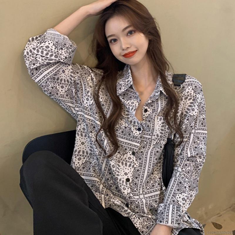 Áo Sơ Mi Nữ Dài Tay In Hoạ Tiết Phong Cách Hàn Quốc
