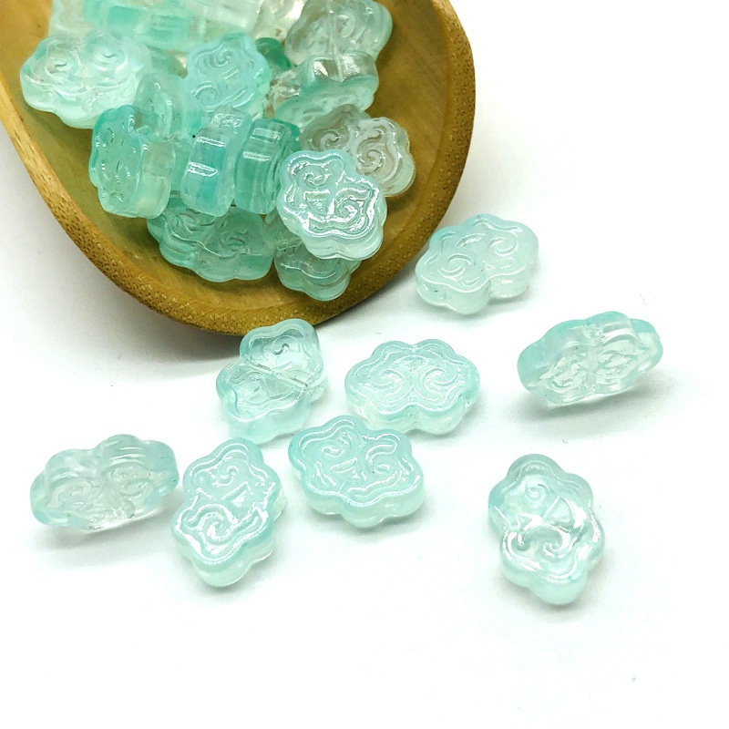 (5 cái)Phiến họa tiết mây thủy tinh 9*13mm, Nguyên liệu làm trang sức cổ trang, Nguyên liệu diy