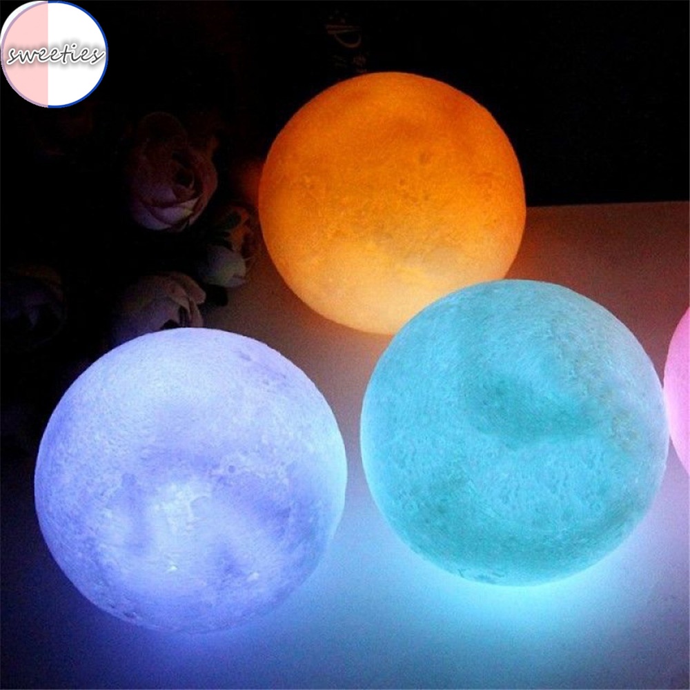 Đèn ngủ hình mặt trăng 3D nhiều màu sắc kèm giá đỡ bằng gỗ 6*6cm dành cho trang trí