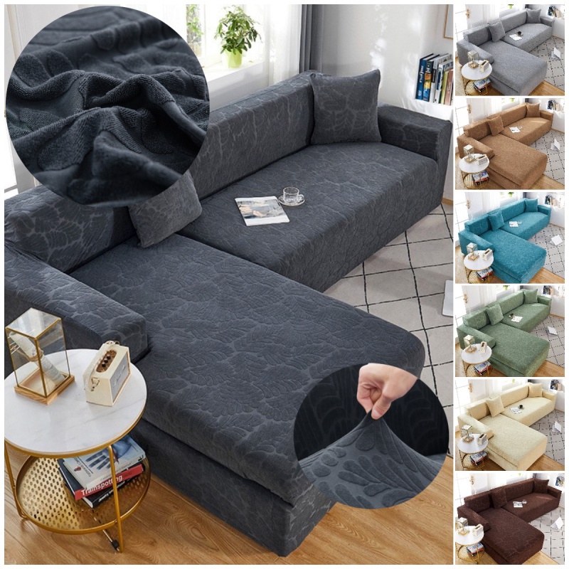 Vỏ bọc ghế sofa 1/2/3/4 chỗ ngồi hình chữ L bằng vải nhung dệt hoa dày co giãn trang trí nội thất phòng khách