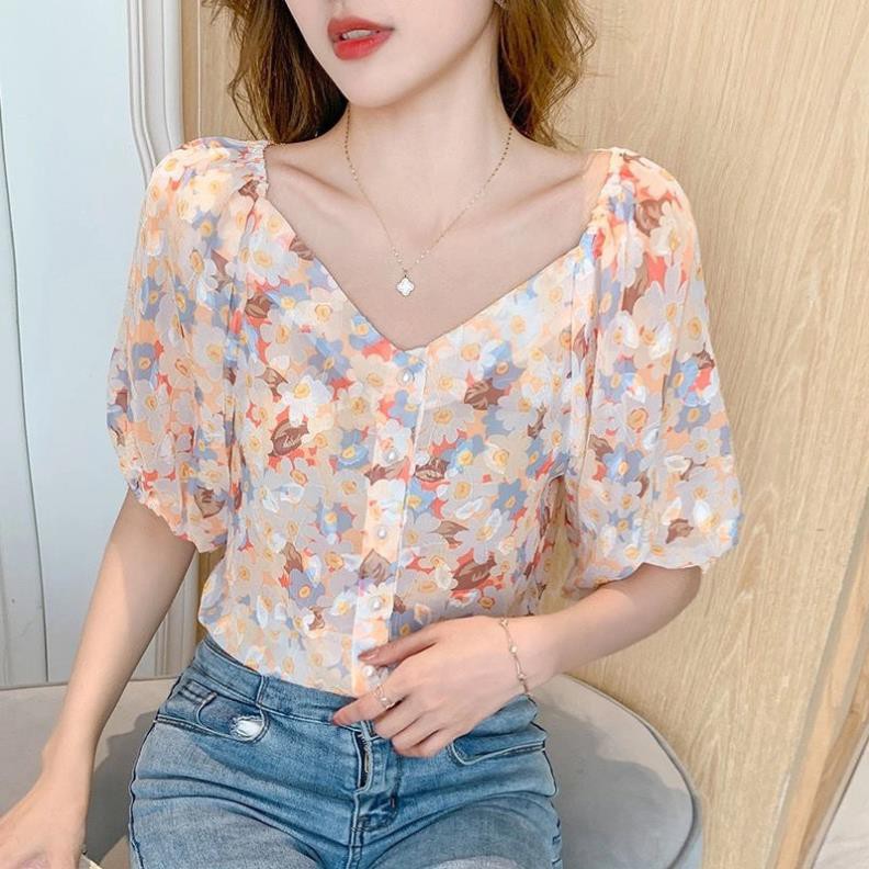 áo tay bồng cổ vuông croptop áo tiểu thư kiểu hàn quốc  ྇