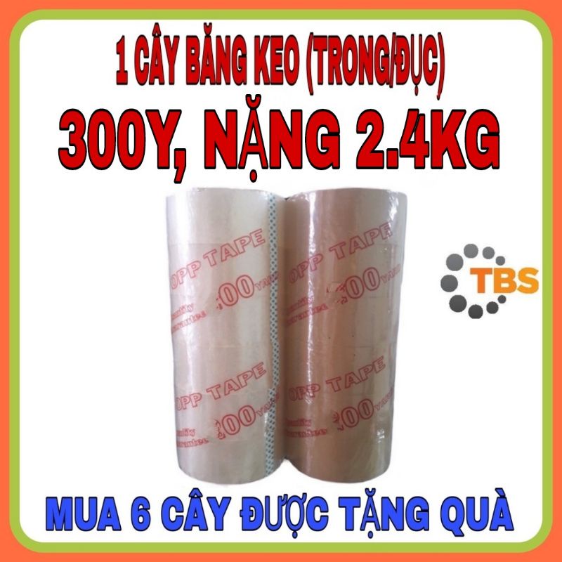 BĂNG KEO TRONG, ĐỤC 300Y, NẶNG 2.4KG, GỒM 6 CUỘN