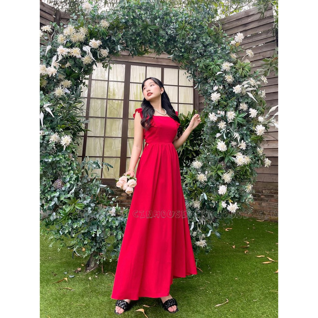 Đầm Maxi Nino 1303 cổ vuông bèo sang trọng CIN HOUSE