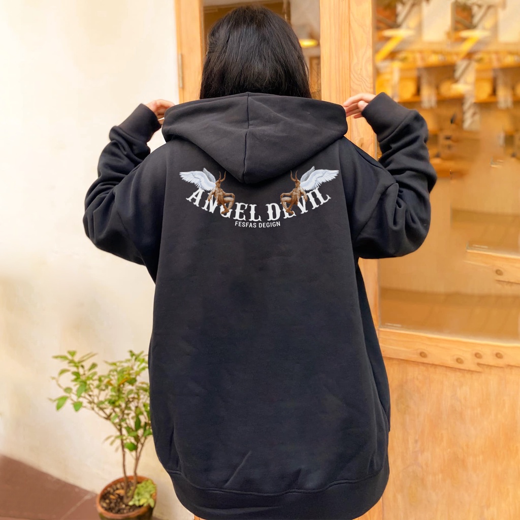 Áo hoodie nữ angel devil - áo hoodie nỉ dày dặn sweater form rộng