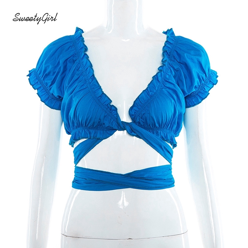 Áo Croptop Tay Ngắn Cổ Chữ V Khoét Sâu Gợi Cảm Cho Nữ | BigBuy360 - bigbuy360.vn
