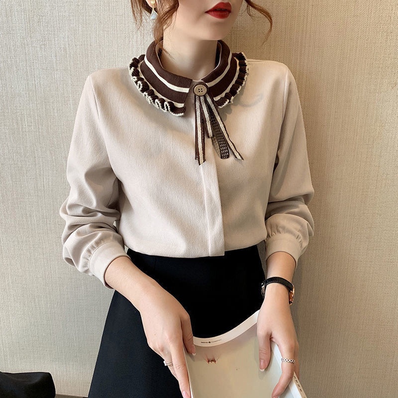 Áo Sơ Mi Tay Dài Thắt Nơ Phong Cách Hong Kong Thời Trang Cho Nữ