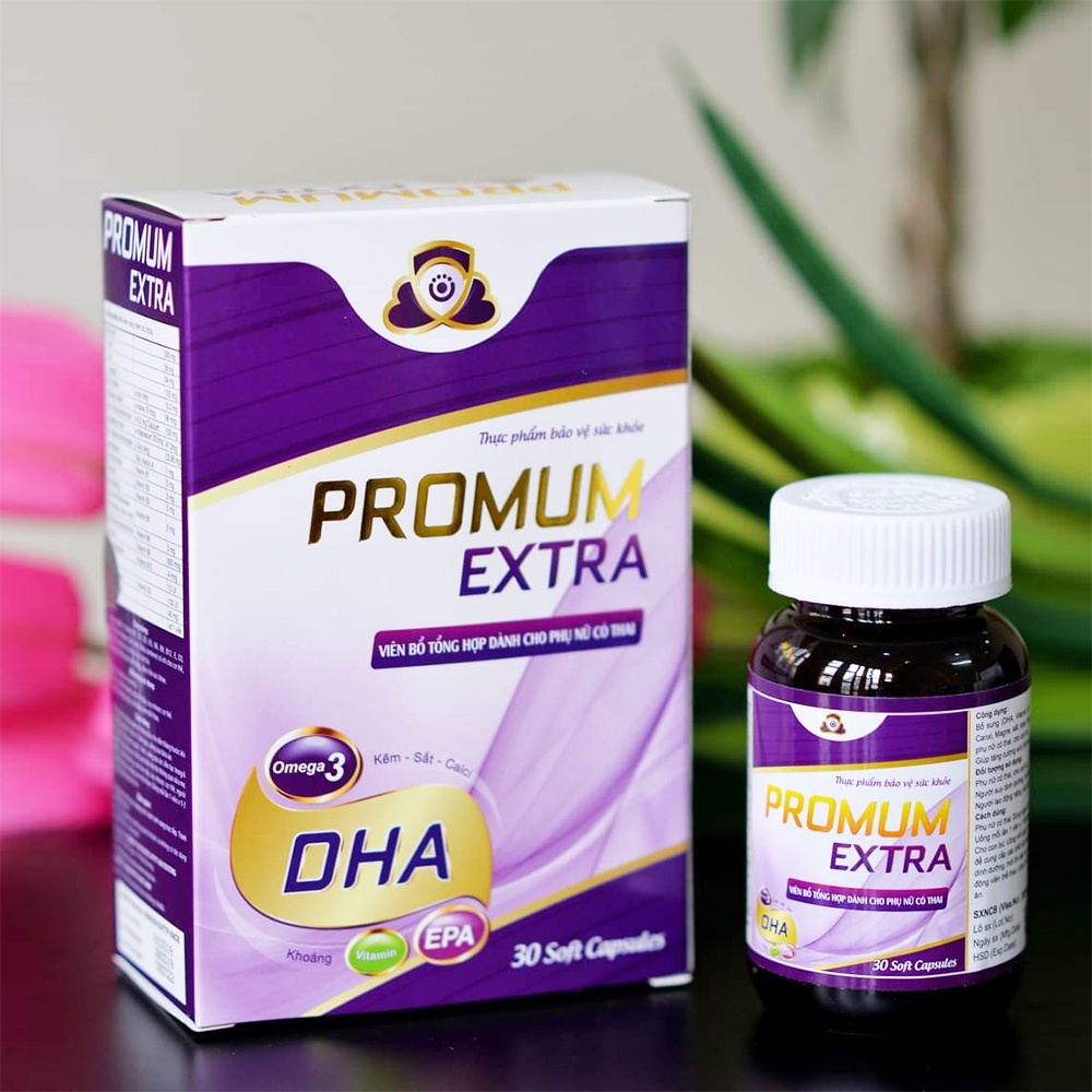 Vitamin tổng hợp PROMUM EXTRA cho bà bầu - Lọ 30 viên từ dầu cá hồi, EPA, DHA, Omega, Canxi Acid Folic và sắt