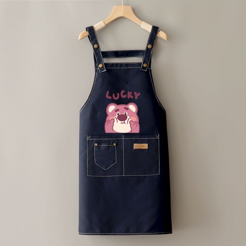 Tạp Dề Vải Canvas Họa Tiết Gấu Và Dâu Tây Dễ Thương Dành Cho Nữ