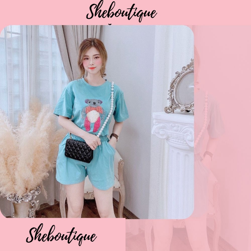 [Giảm 5k đơn 0đ] Set bộ nữ, set đùi áo thun from rộng 60kg hoạ tiết teen chất cotton co dãn mịn mát SKUS-107