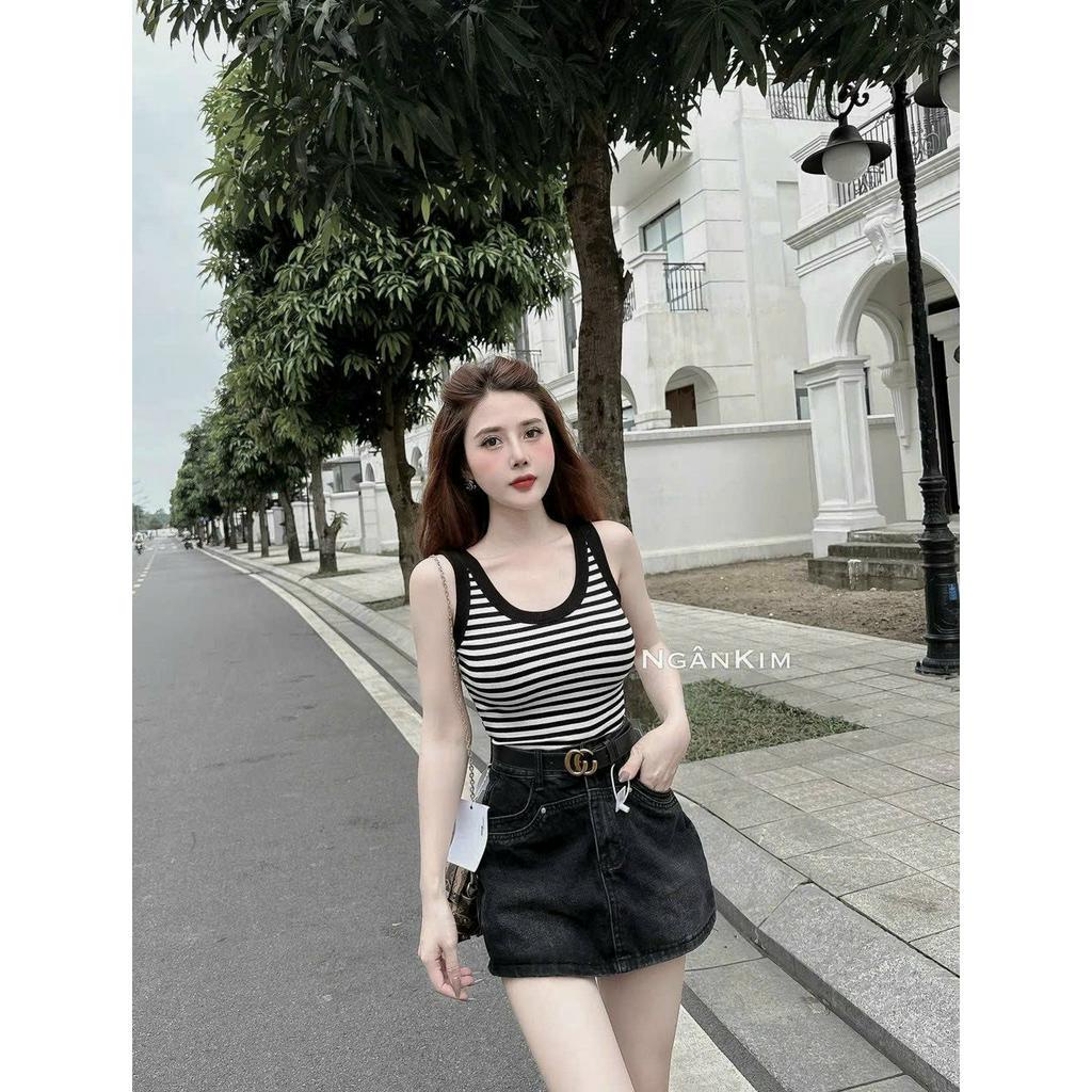 Áo ba lỗ nữ, áo sát nách, ba lỗ kẻ dáng dài, dáng ngắn