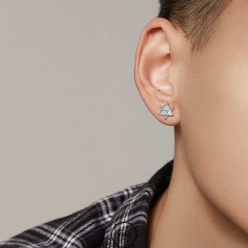 Bông tai bạc nam tam giác kép Hypno – khuyên tai bạc ViVi_Gift