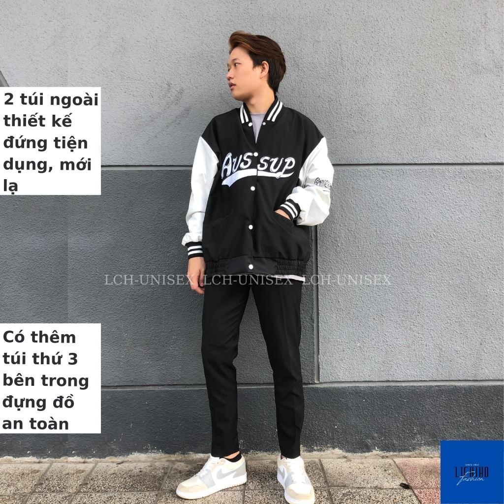 Áo khoác dù unisex form rộng thêu AUSSUP Bomber jacket bóng chày nam nữ 2 lớp dày LCH
