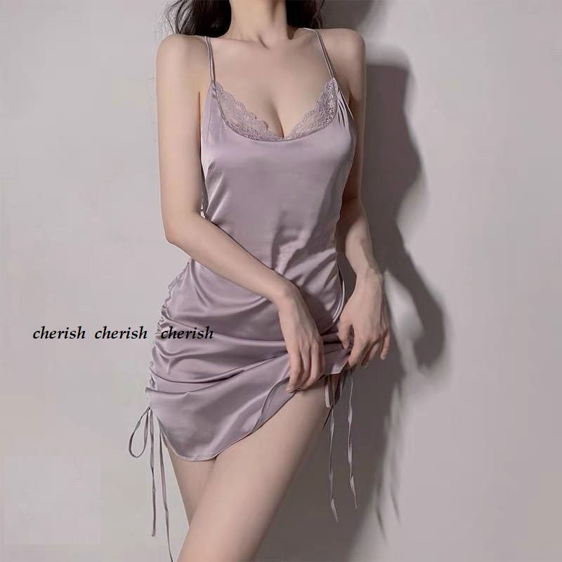 (M. 144) Váy ngủ sexy lụa phối ren có dây rút cao cấp Đầm mặc nhà gợi cảm quyến rũ
