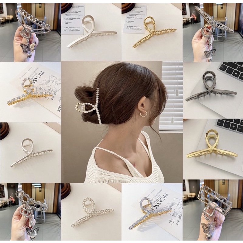Kẹp tóc kim loại - Kẹp càng cua cỡ lớn phong cách Hàn quốc, thiết kế đính đá/hạt nữ tính, sang trọng.