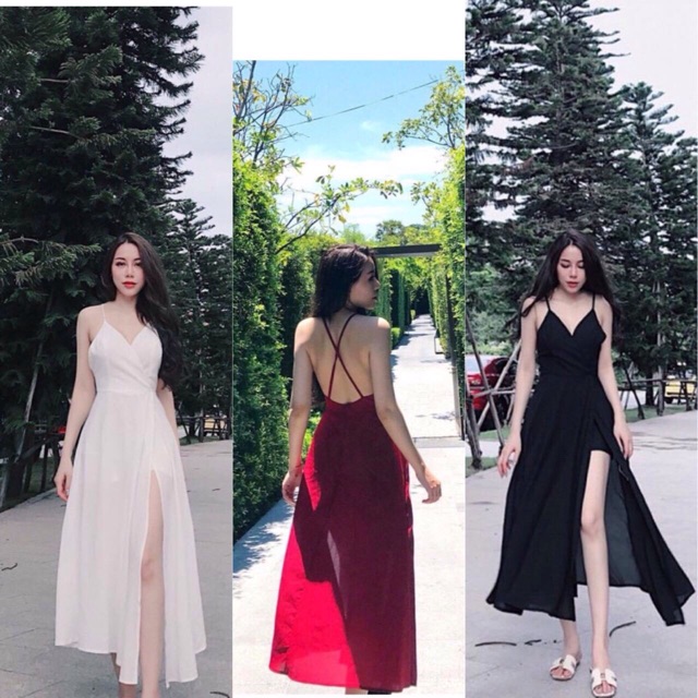 Maxi chéo lưng xẻ đùi