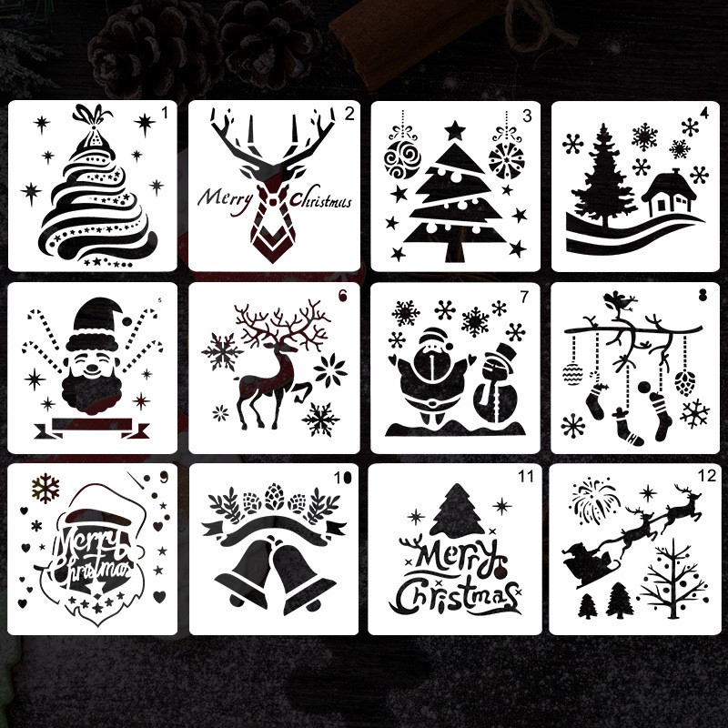 Set khuôn vẽ trang trí giáng sinh 12/24 khuôn.