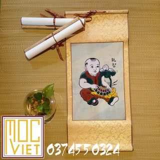 Tranh Đông Hồ Em bé ôm rùa - Lễ Trí