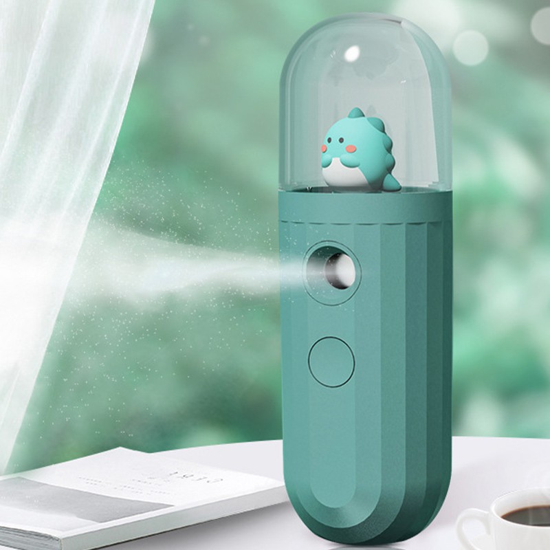 Cute Cartoon Air Humidifier Portable Facial Water Replenishing Instrument Mini USB Rechargeable Skin Beauty Hydrating Device 20ML Water Tank Mist Maker 2mins Smart Timing Moisture Spraying Tools For Home Outdoor Office Dormitory