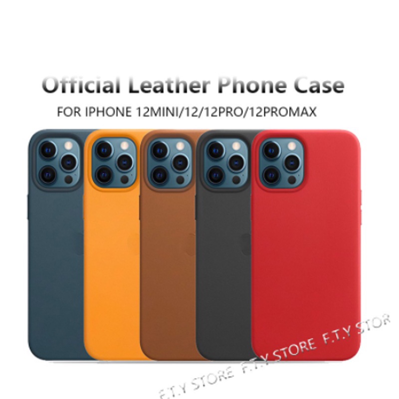 Ốp điện thoại hỗ trợ sạc không dây chất liệu da bò thật cho IPhone 12 Pro Max / 12 Pro / 12