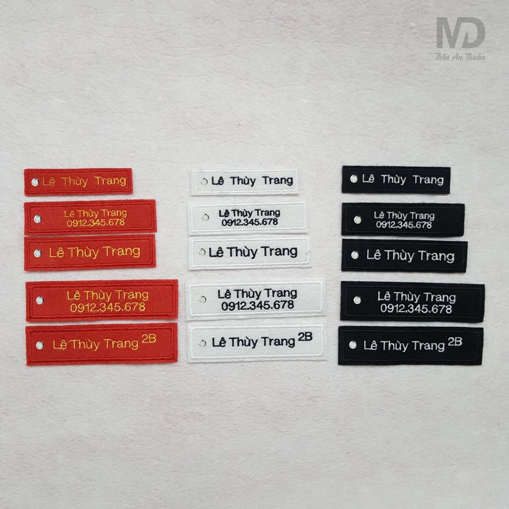 Combo 3 móc treo chìa khóa vải thêu tự chọn, thẻ ghi chú thêu tên, biển số xe, name tag... 2 lớp vải