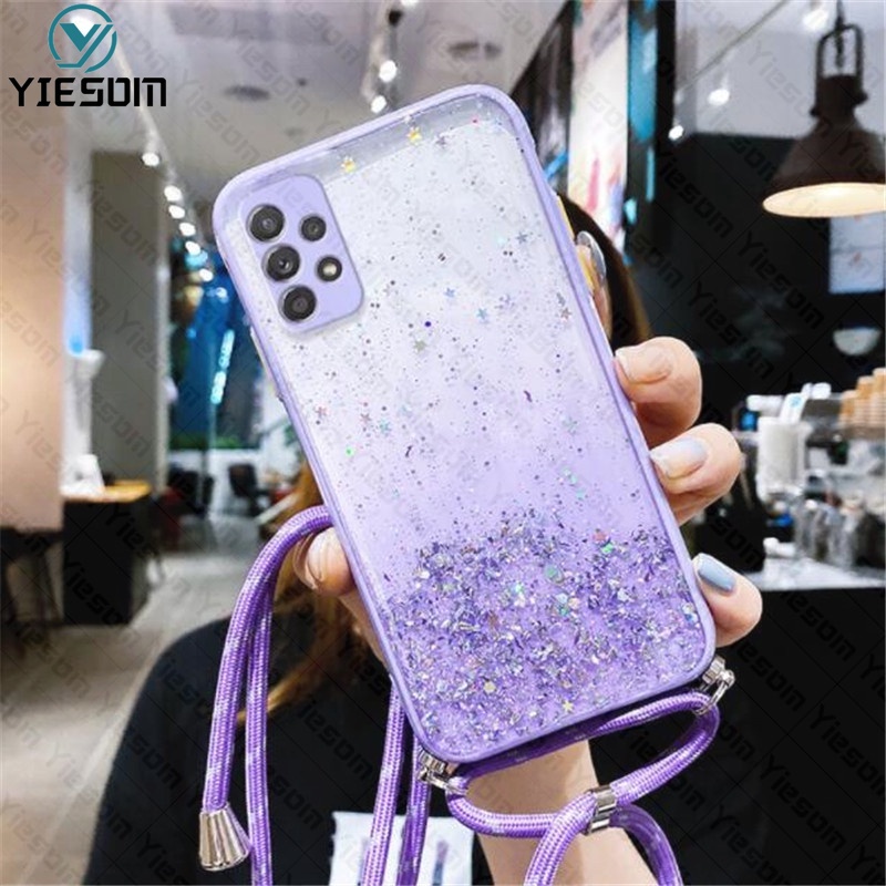 Ốp Điện Thoại Trong Suốt Lấp Lánh Sang Trọng Có Dây Đeo Cho Samsung Galaxy A32 A52 A52S A72 A02 A02S A21S 4G 5G