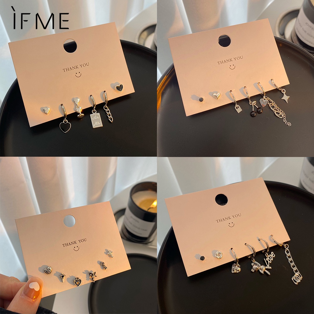 IF ME Set 6 Khuyên Tai Hình Trái Tim/Gấu/Cherry Thời Trang Cá Tính Cho Nữ