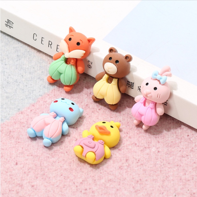 Sticker jibbitz gắn dép sục Crocs hình gấu nâu, thỏ hồng, cáo đỏ, vịt vàng