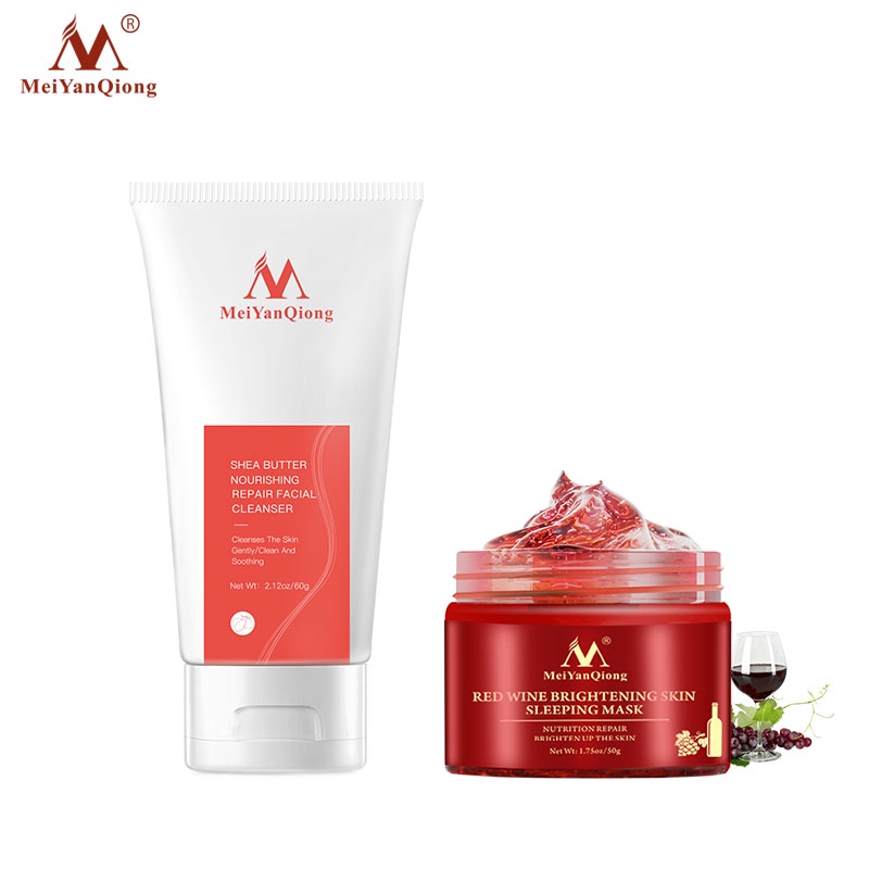 Bộ chăm sóc MeiYanQiong với sữa rửa mặt bơ hạt mỡ sạch sâu kiềm dầu và mặt nạ ngủ tinh chất rượu vang đỏ dưỡng da