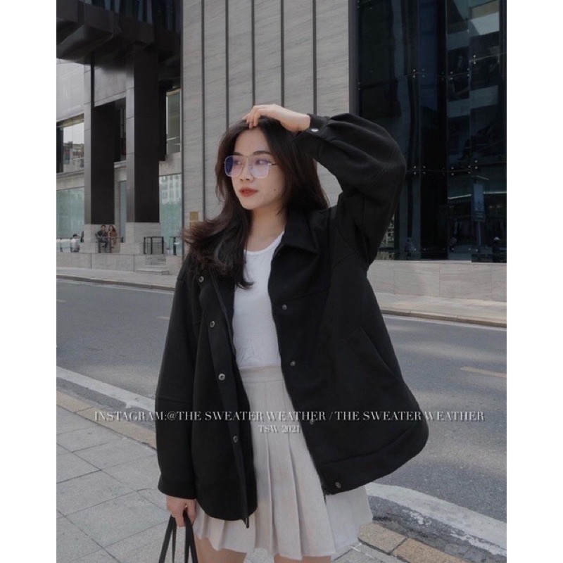 Áo khoác da lộn 2 lớp cổ bẻ dáng unisex