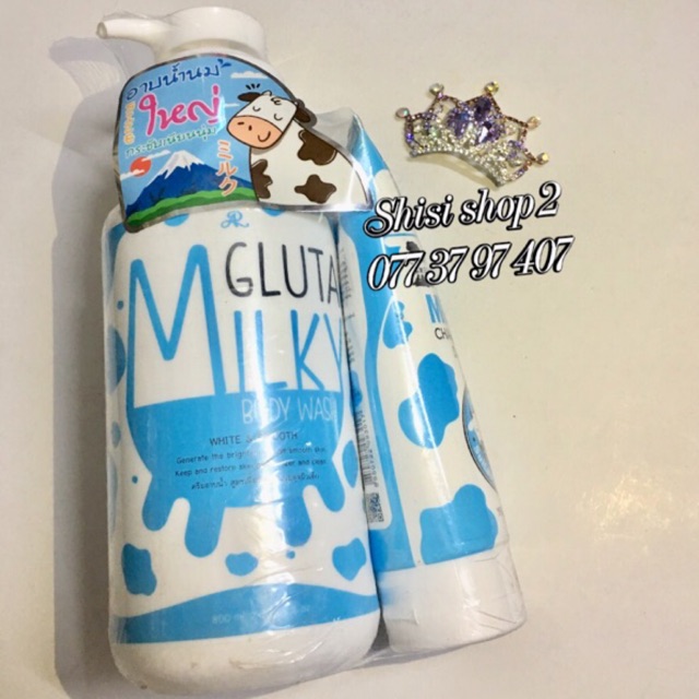 Sữa tắm tặng sữa rửa mặt Gluta Milky Thái lan