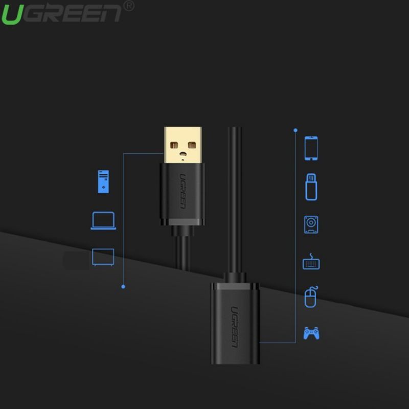 Dây nối dài USB 2.0 (1 đầu đực, 1 đầu cái) dài 1m, 1,5m, 2m, 3m, 5m UGREEN US103 - Hàng Chính Hãng