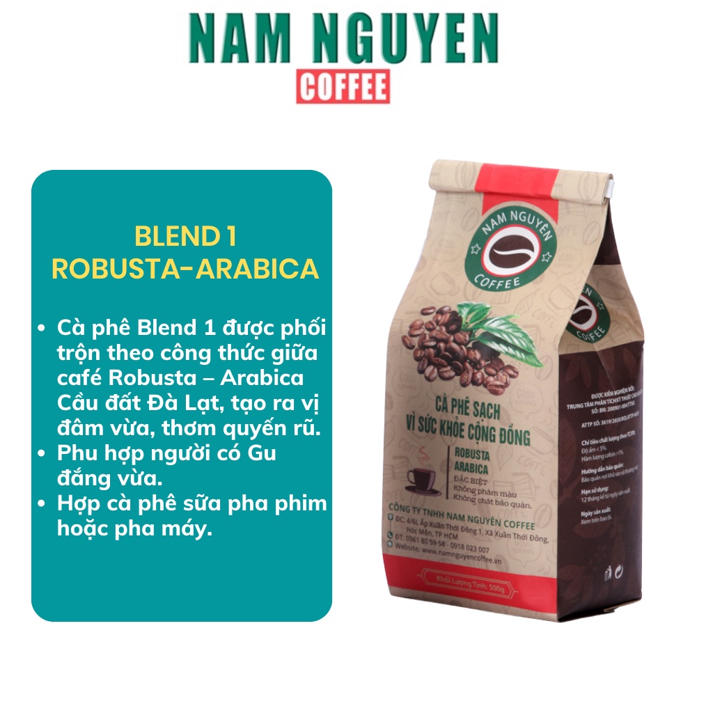 Cà phê rang xay nguyên chất Blend1 Robusta- Arabica vị đậm đà,hậu ngọt cafe pha phin,pha máy từ Nam Nguyên