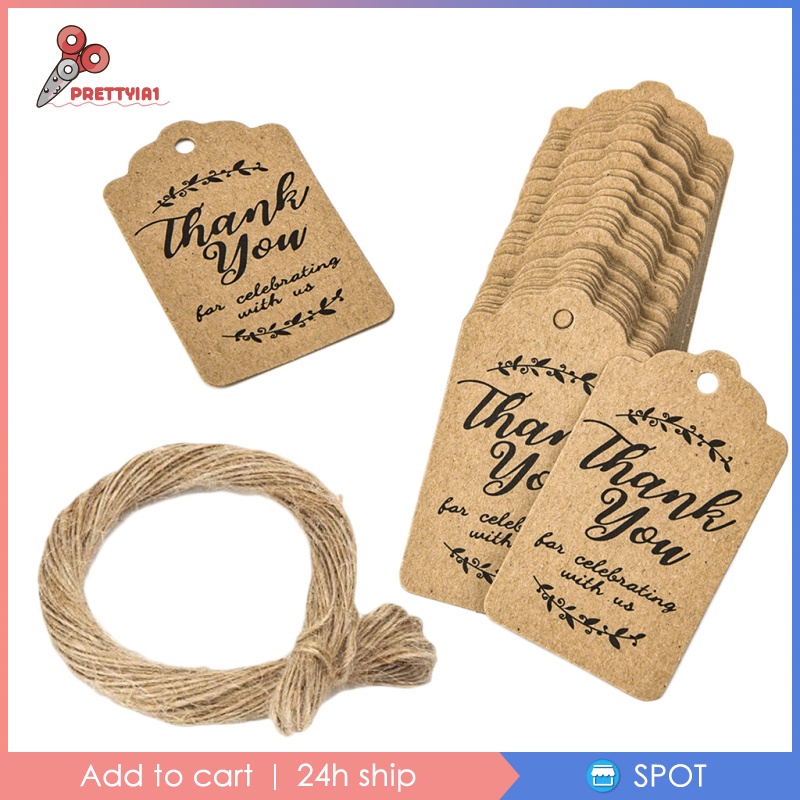 1 [Prettyia1] 100 Nhãn Giấy Kraft Thank You Dán Quà Tặng Giáng Sinh, Tiệc Cưới