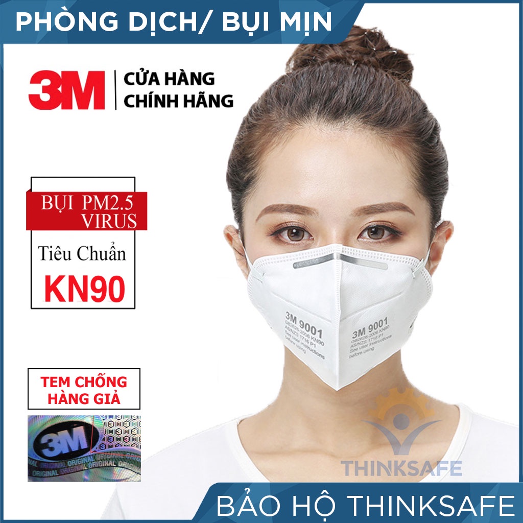 Khẩu trang y tế 3M 9001 Khẩu trang 3D 4 lớp kháng khuẩn, chống bụi mịn, phòng dịch - 3M Chính Hãng - Thinksafe