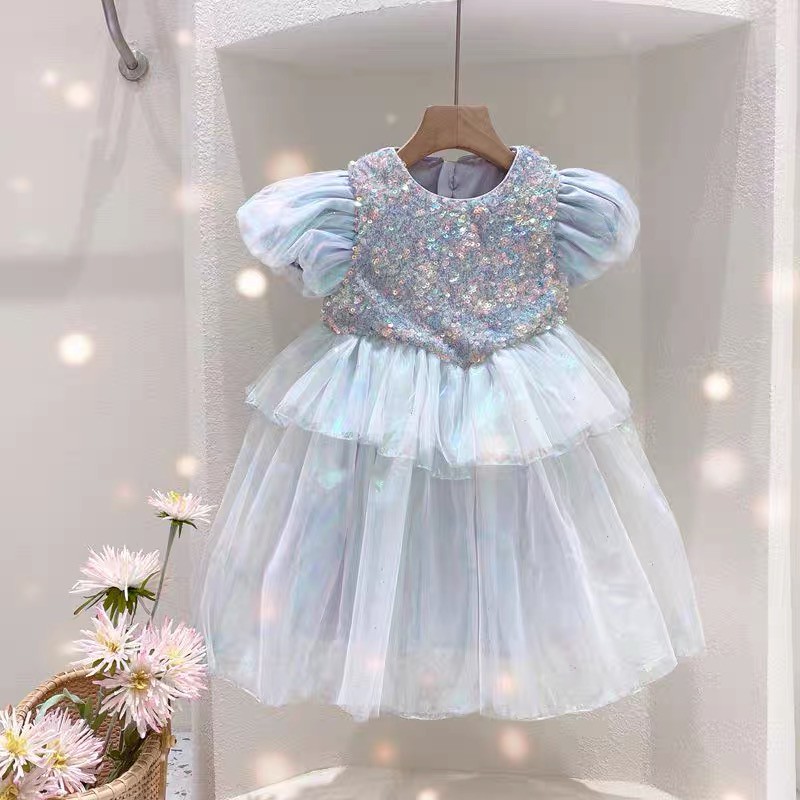 Princess Party Dress For Girls 2-10 Years Sequined Laser Tutu Dress