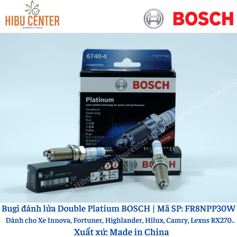 Bộ 4 Con Bugi Chân Dài Double Platium BOSCH Fr8Npp30W Cho Xe Innova, Fortuner, Highlander, Hilux, Camry, Lexus RX270, ..