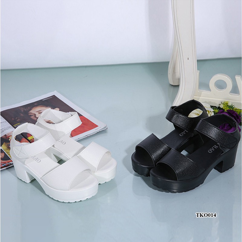 Dép Sandal da cao gót, dép quai ngang đế 7p Hàn Quốc cá tính chắc chân, chống trơn trượt TKO014