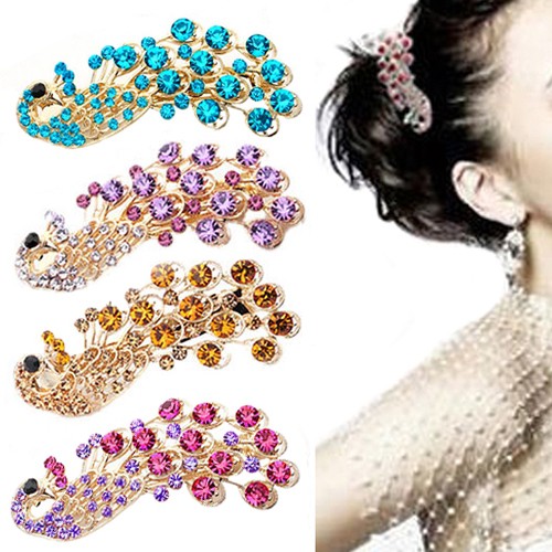 Kẹp tóc hình chú công đính đá thanh lịch